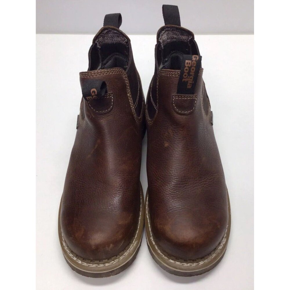 Georgia Boots Women's Chelsea Wedge Leather Ankle Booties Brown Size 8W